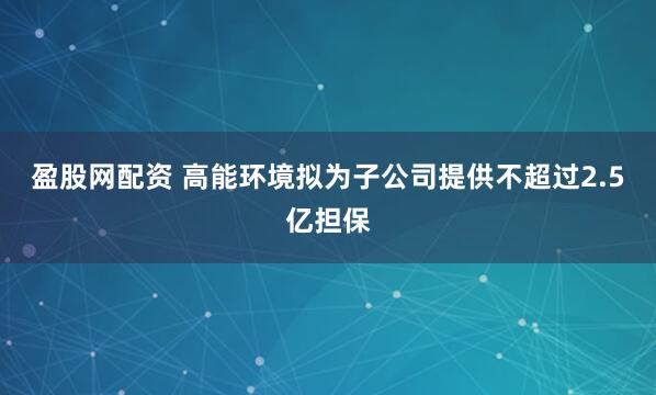 盈股网配资 高能环境拟为子公司提供不超过2.5亿担保